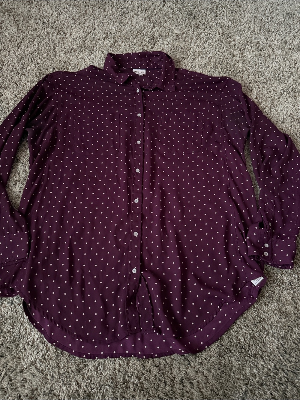 STYLUS Women's Plum Button-Down Shirt with White Polka Dots